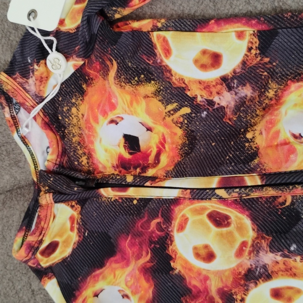 Flaming Soccer Ball Zip-Up Onesie